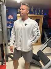 Load image into Gallery viewer, Hustle &amp; Lift Fitness Bomber Jacket Long Sleeve - White
