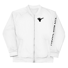 Load image into Gallery viewer, Hustle &amp; Lift Fitness Bomber Jacket Long Sleeve - White
