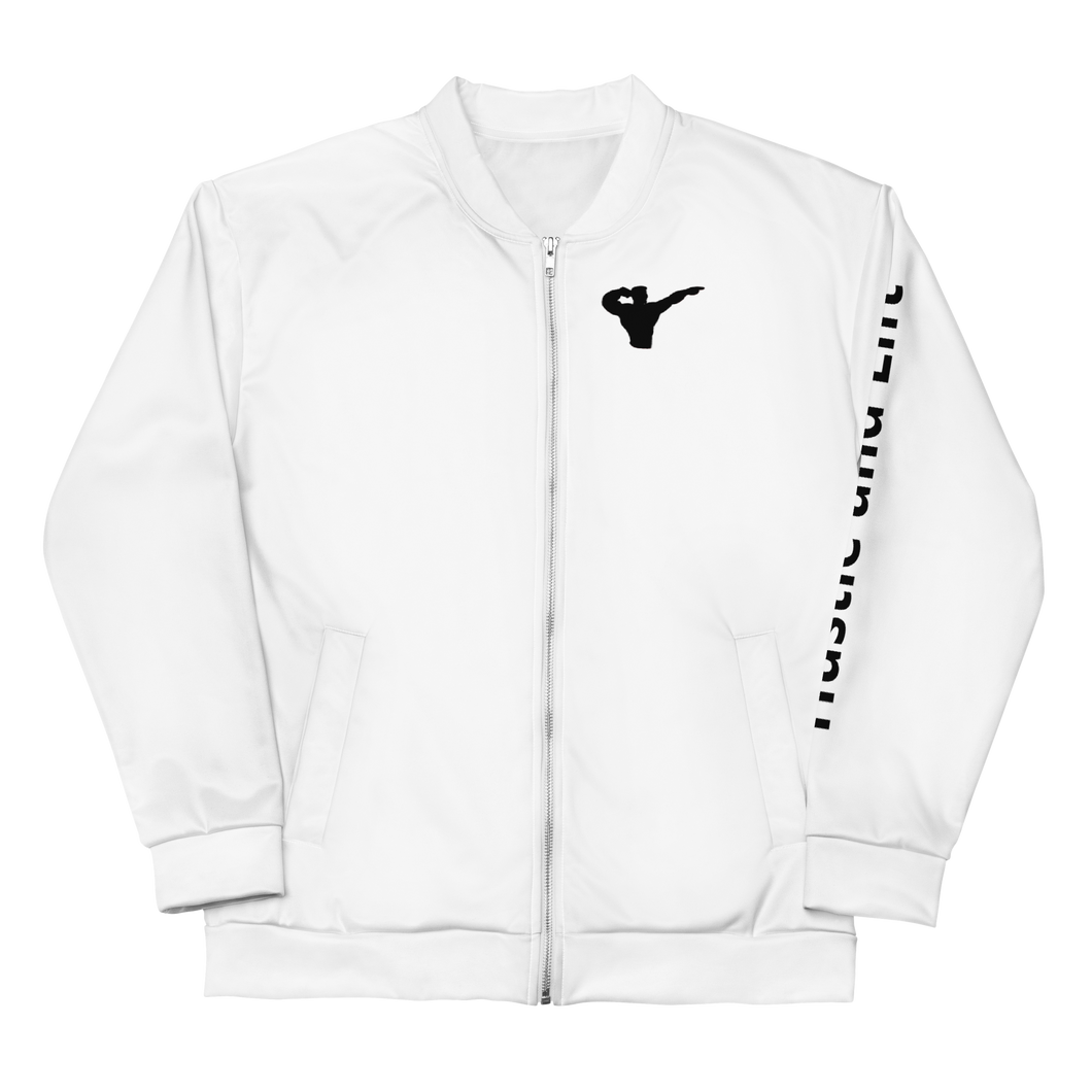 Hustle & Lift Fitness Bomber Jacket Long Sleeve - White